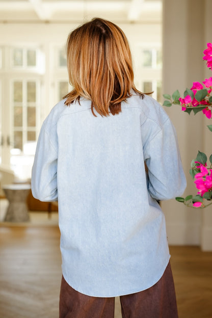 Plus/Reg Embroidered Long Sleeve Button Down Shacket - Freckled Poppy