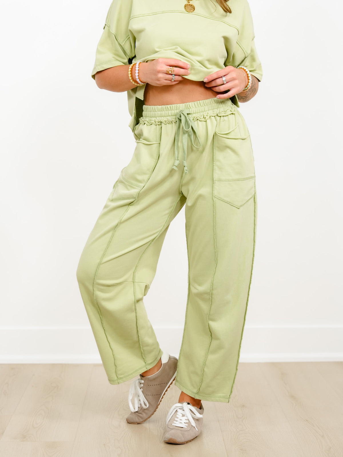 Knit Short Sleeve Crop Top and Pants Set - Freckled Poppy