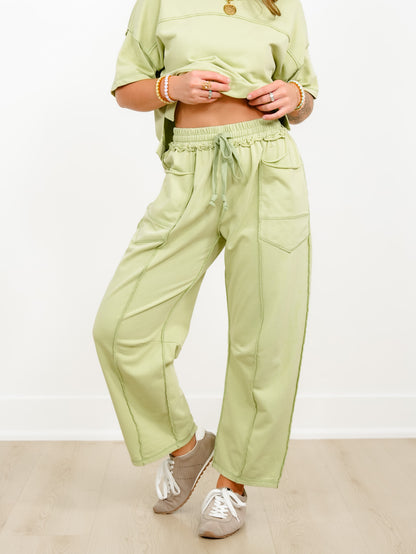 Knit Short Sleeve Crop Top and Pants Set - Freckled Poppy
