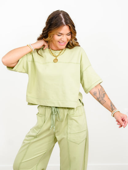 Knit Short Sleeve Crop Top and Pants Set - Freckled Poppy