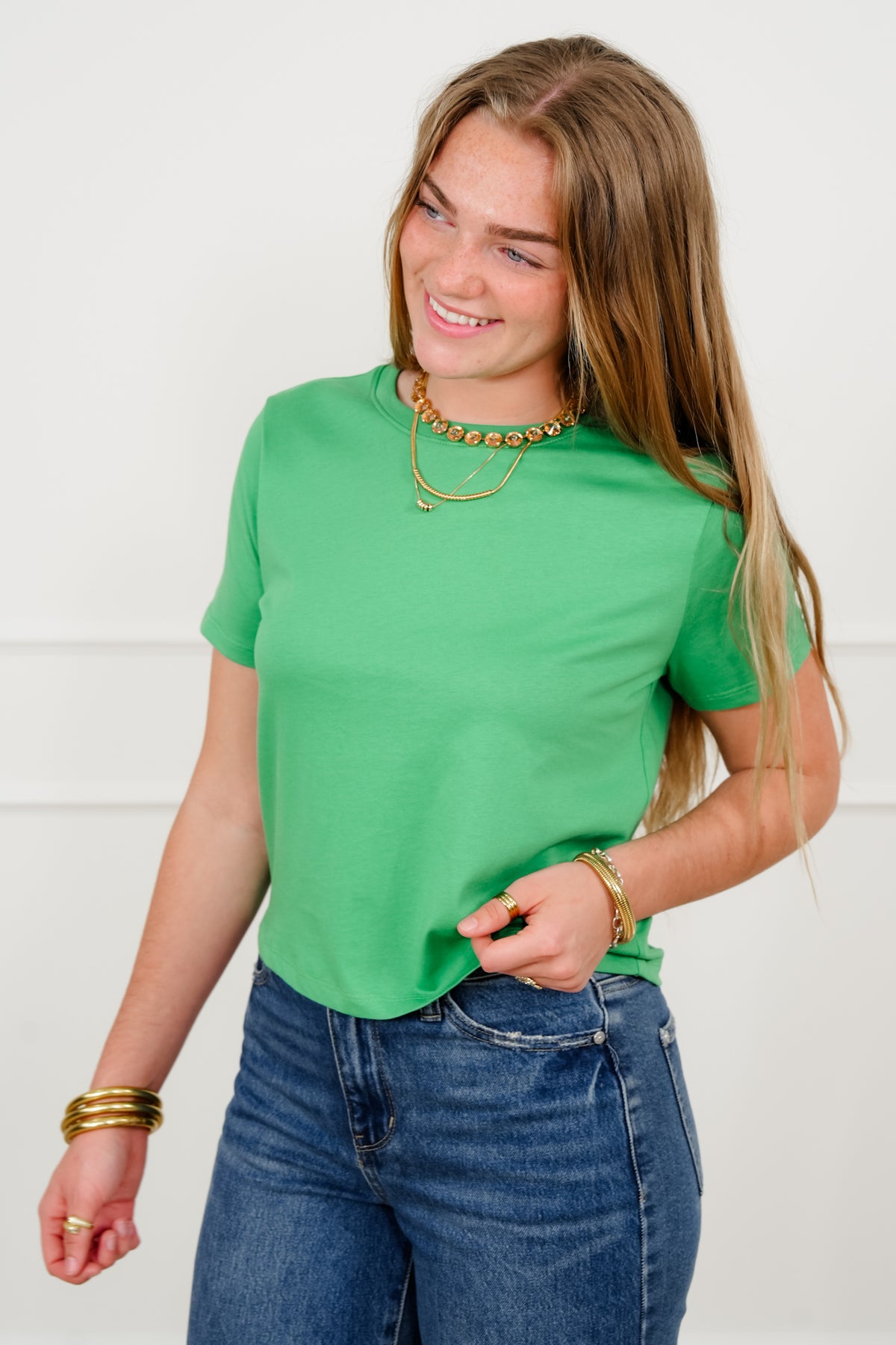 Solid Color Short Sleeve Crew Neck Top - Freckled Poppy