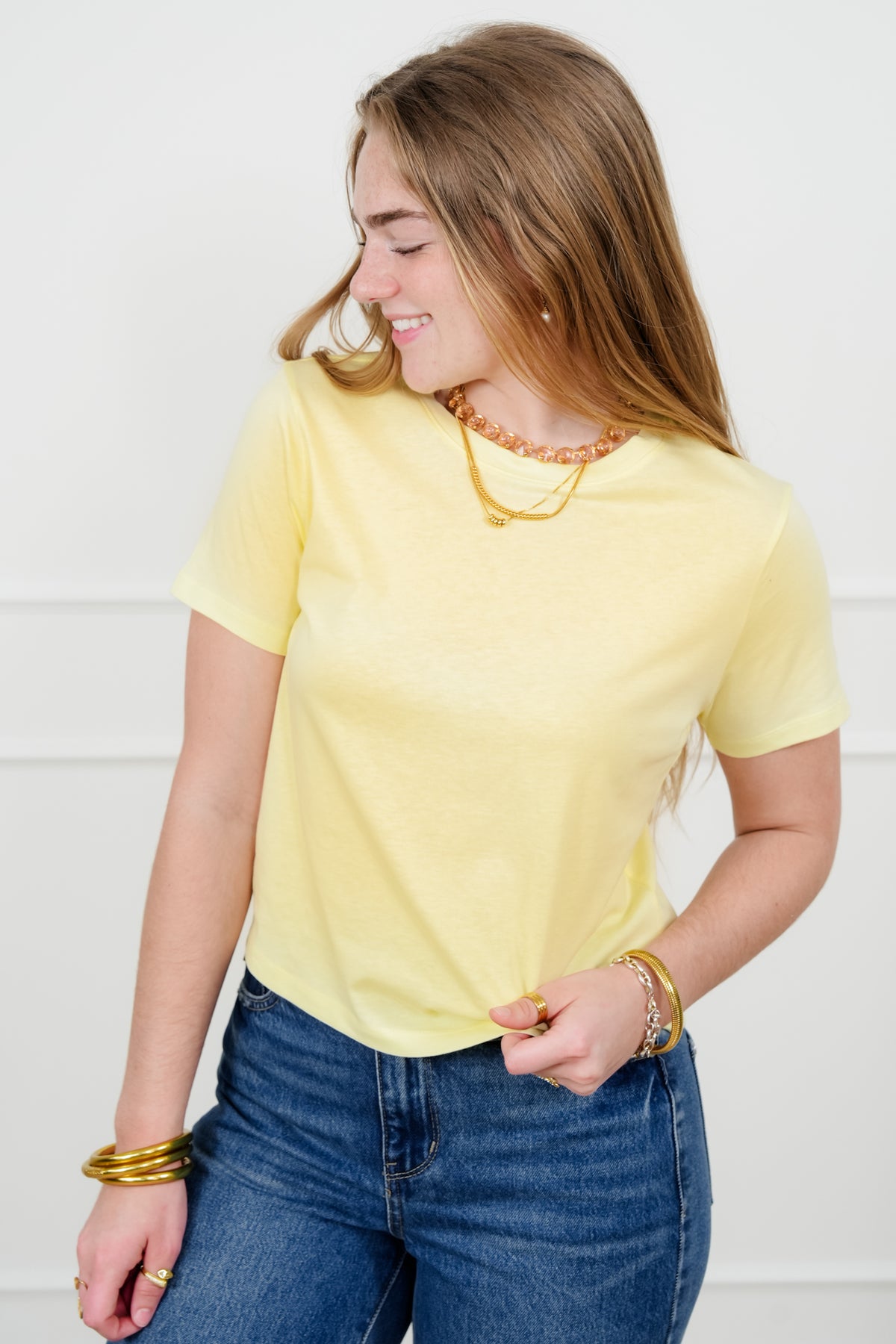 Solid Color Short Sleeve Crew Neck Top - Freckled Poppy