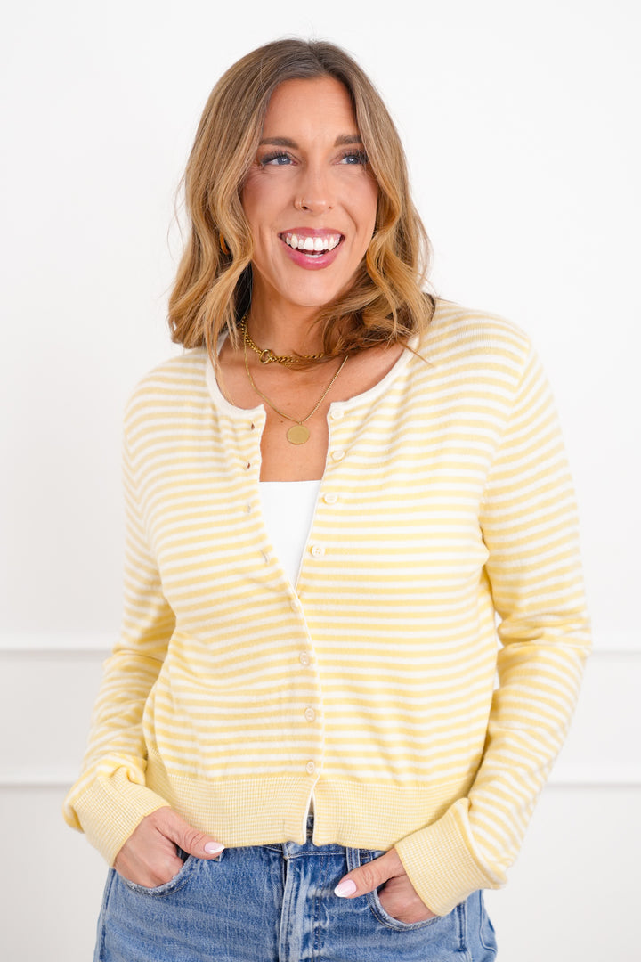 Restock! Stripe Long Sleeve Button Up Cardigan Sweater - Freckled Poppy