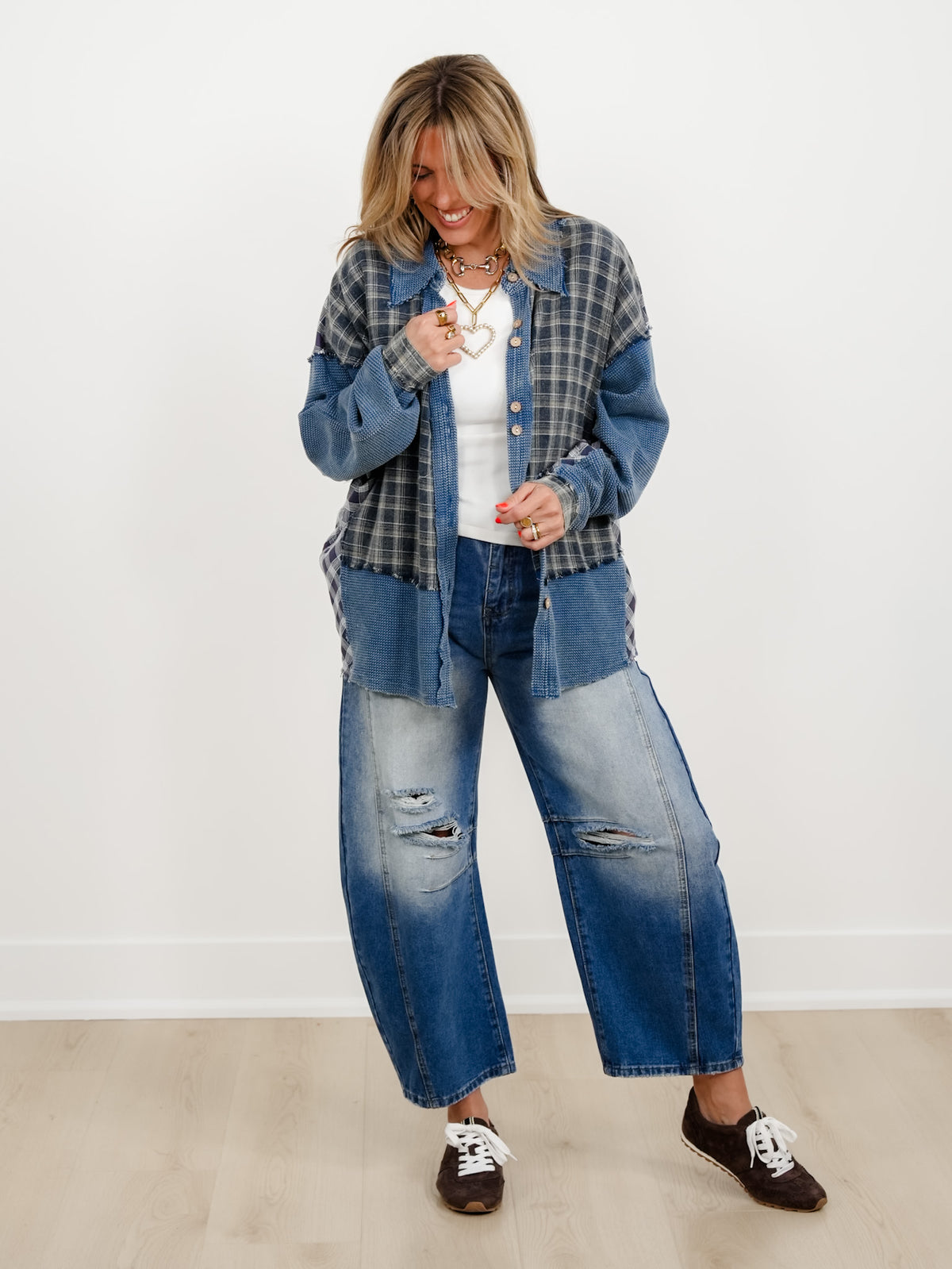 Plaid Long Sleeve Button Down Top - Freckled Poppy