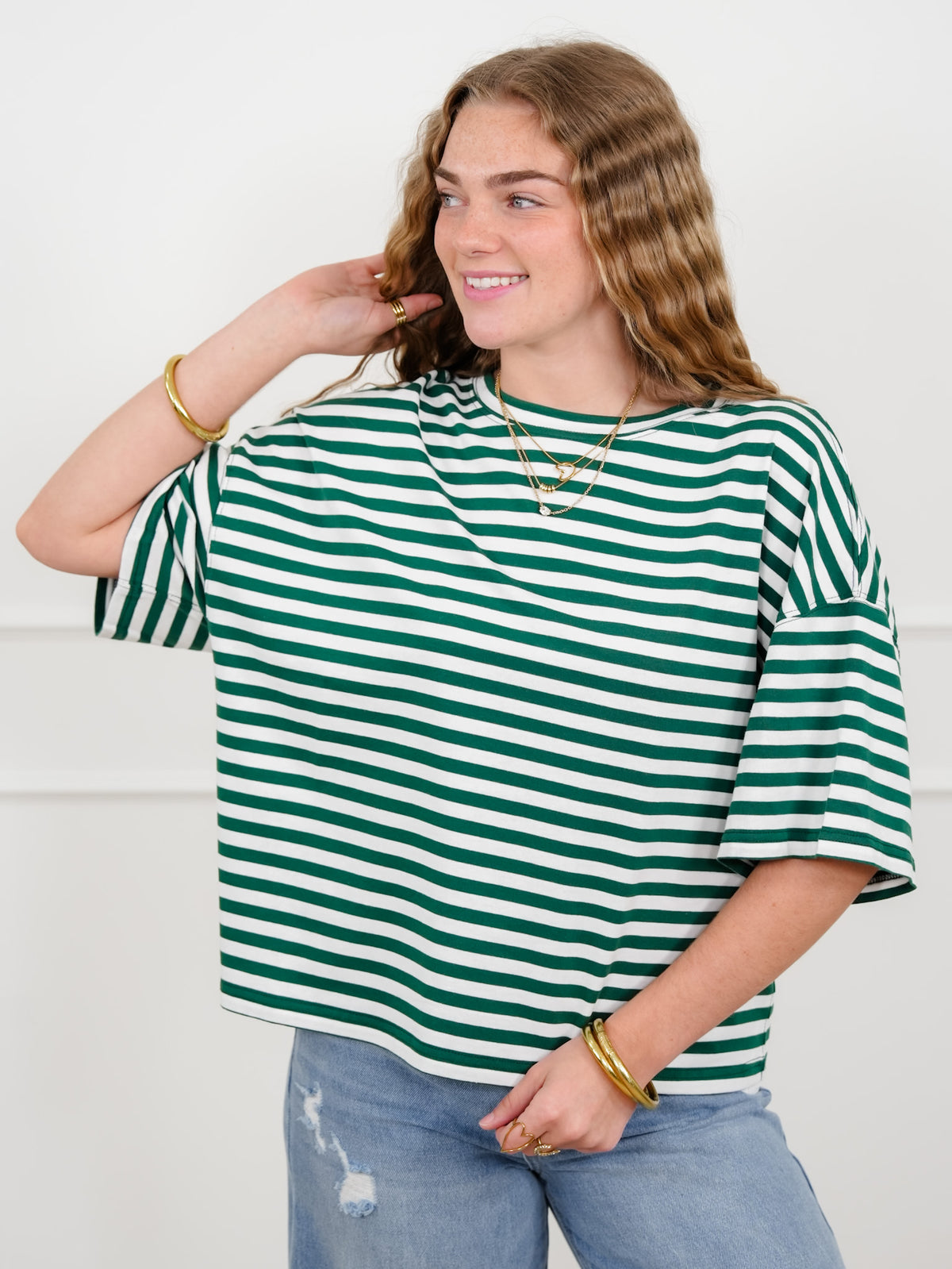 Stripe Short Sleeve Round Neck Top - Freckled Poppy
