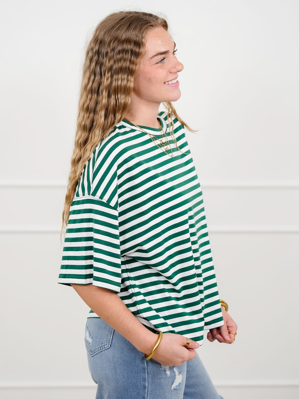 Stripe Short Sleeve Round Neck Top - Freckled Poppy
