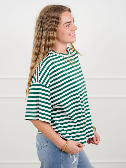 Stripe Short Sleeve Round Neck Top - Freckled Poppy