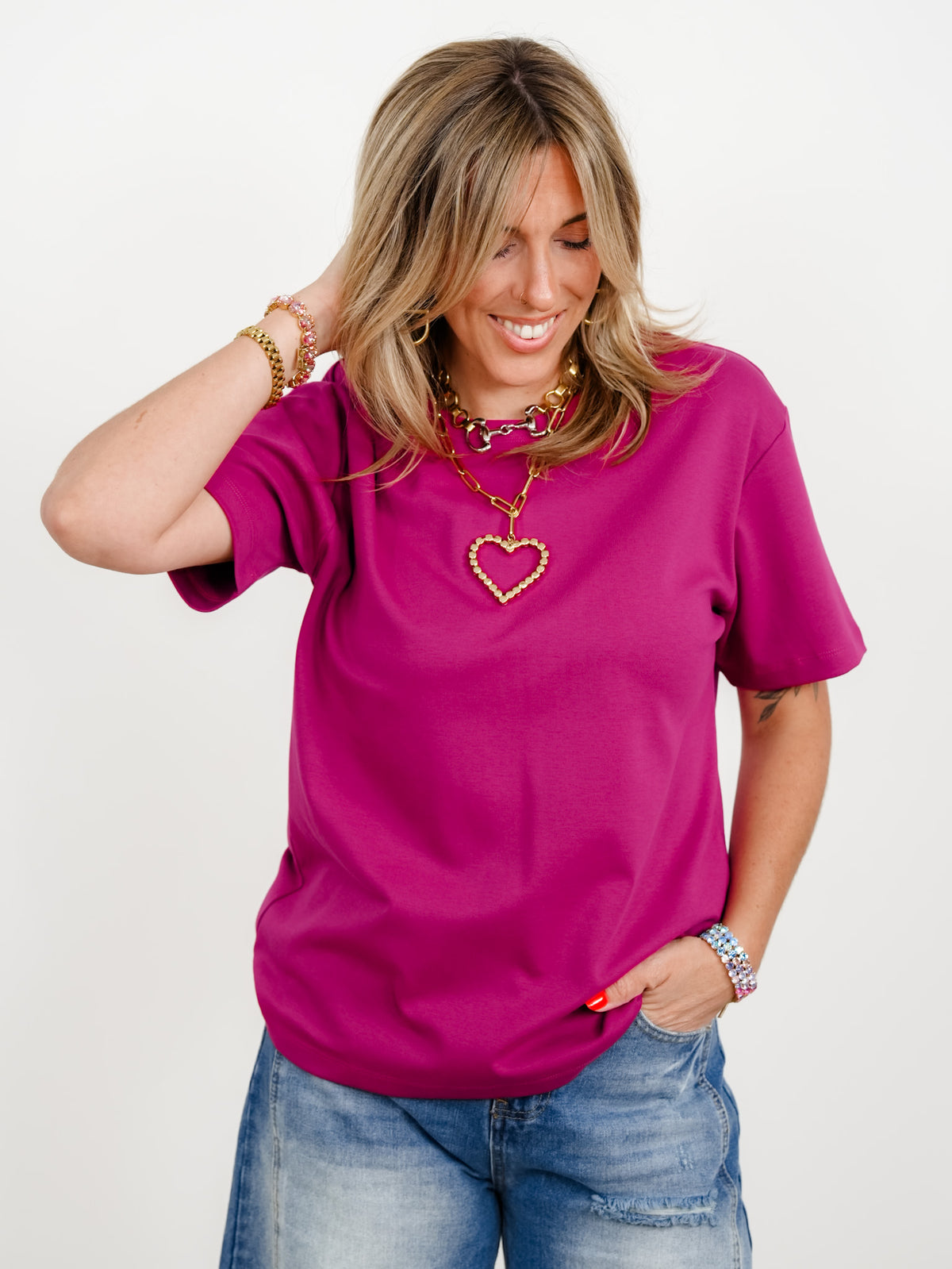 Solid Color Round Neck Short Sleeve Knit Top - Freckled Poppy
