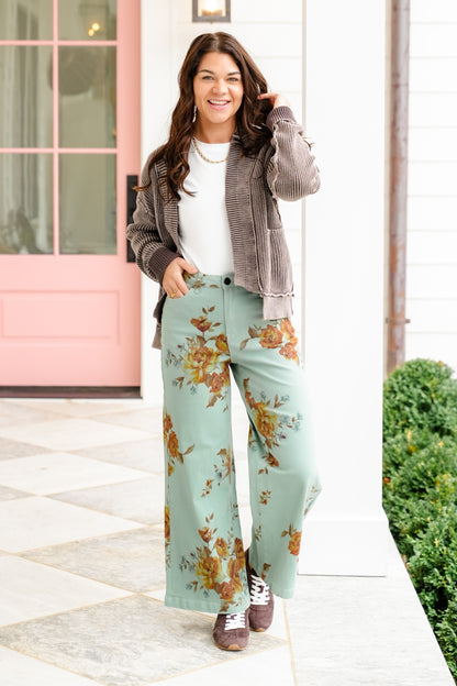 Plus/Reg Floral Print High Waisted Wide Leg Pants - Freckled Poppy