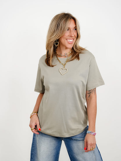 Solid Color Round Neck Short Sleeve Knit Top - Freckled Poppy