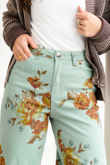 Plus/Reg Floral Print High Waisted Wide Leg Pants - Freckled Poppy