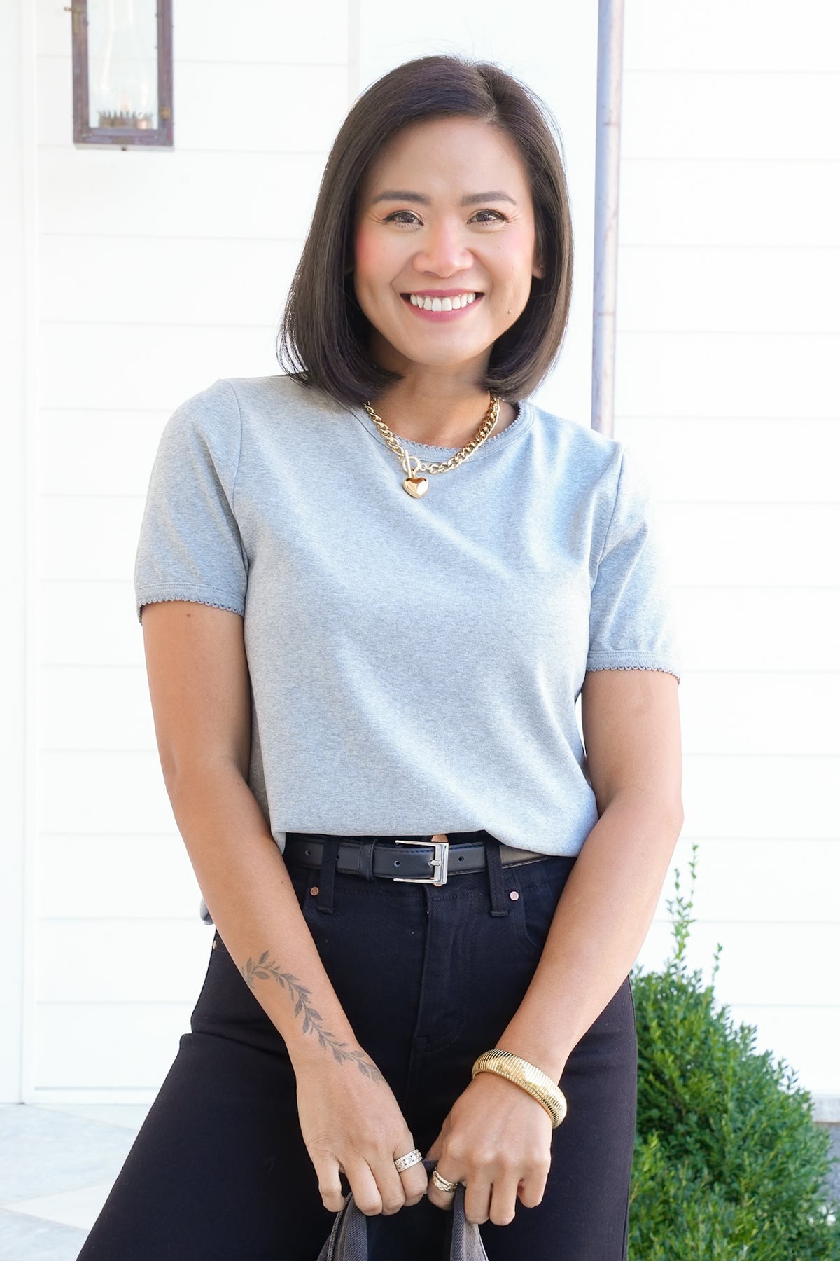 Heather Grey Short Sleeve Top with Scallop Edge - Freckled Poppy