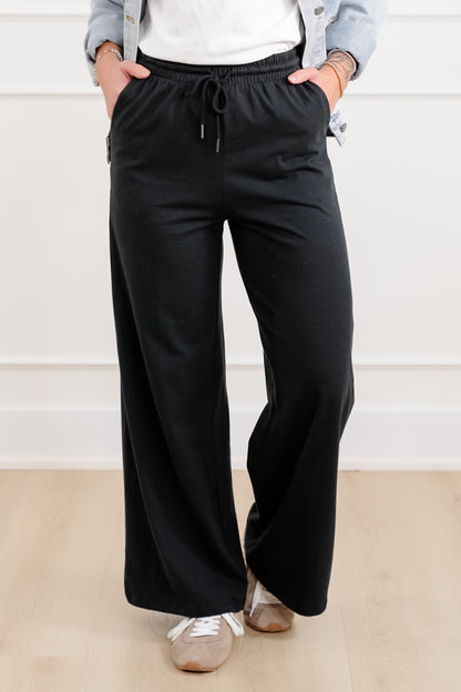 Solid Cotton Elastic Waist Wide Leg Pants - Freckled Poppy