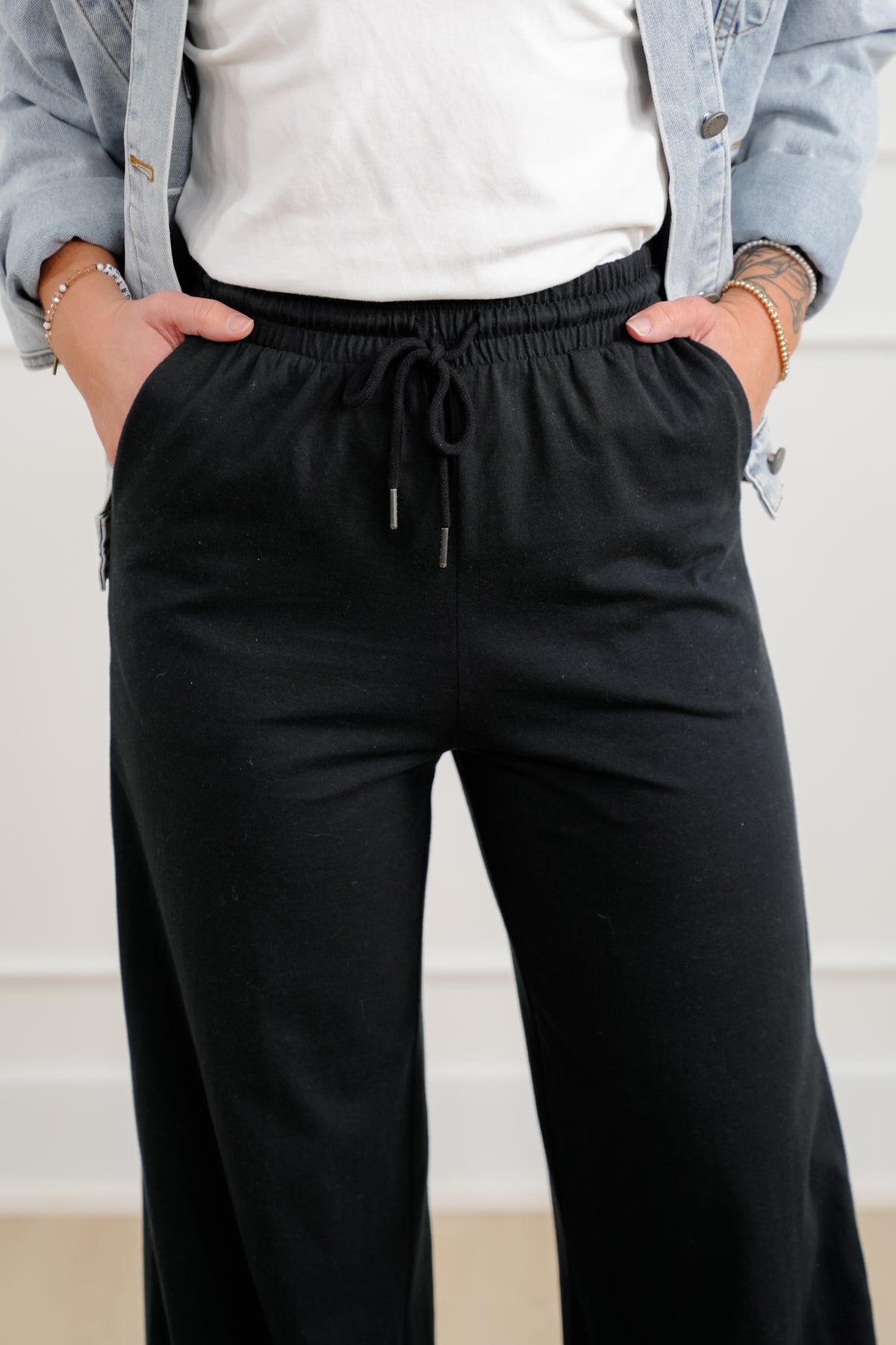 Solid Cotton Elastic Waist Wide Leg Pants - Freckled Poppy