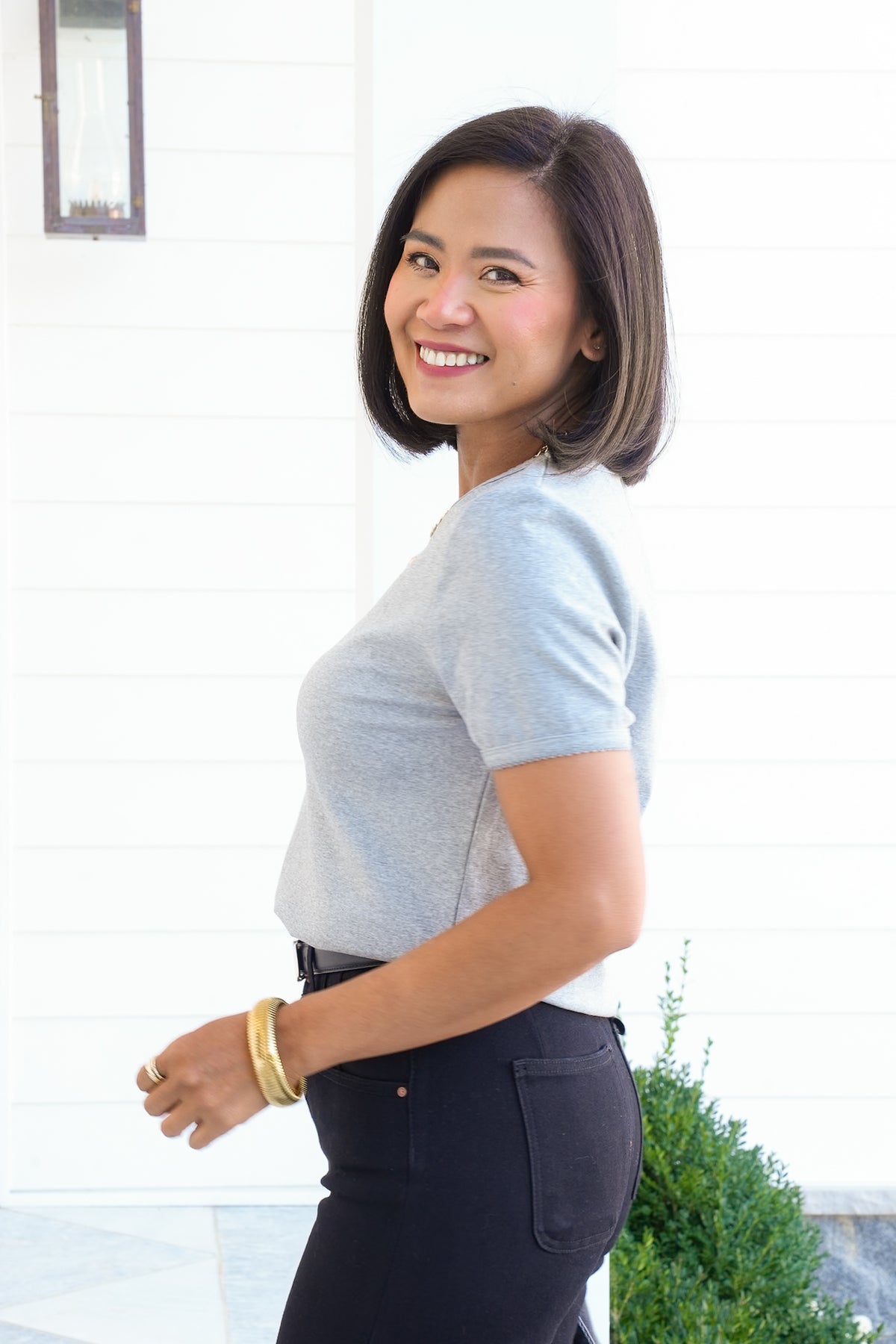 Heather Grey Short Sleeve Top with Scallop Edge - Freckled Poppy
