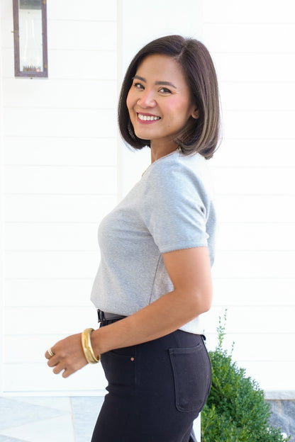 Heather Grey Short Sleeve Top with Scallop Edge - Freckled Poppy