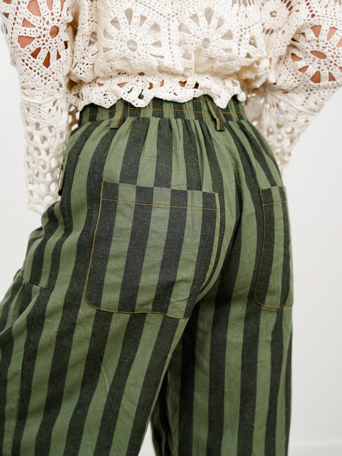 Plus/Reg Striped Elastic Waist Wide Leg Pants With Tiered Panels - Freckled Poppy