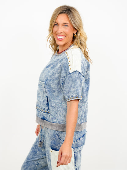 POL Mineral Wash Knit Short Sleeve Top