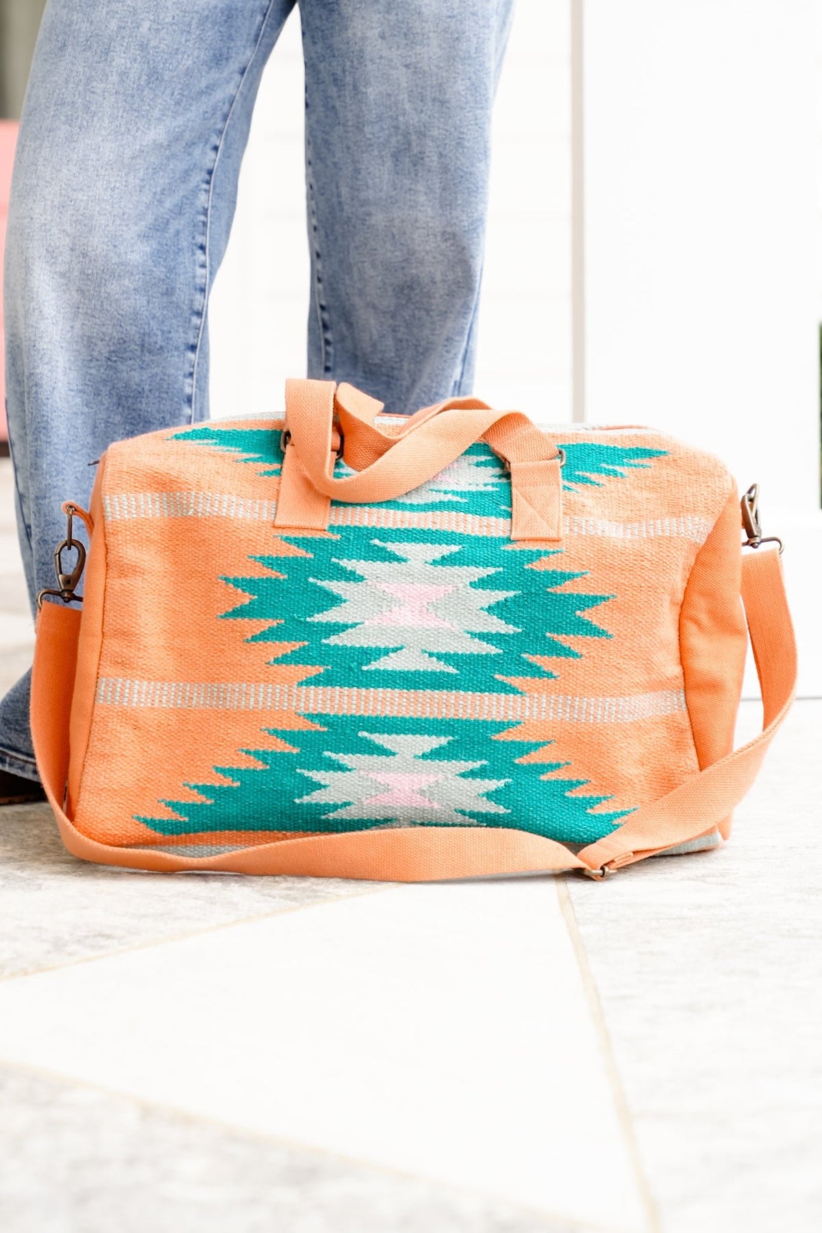 Orange, Green & Pink Aztec Duffel - Freckled Poppy