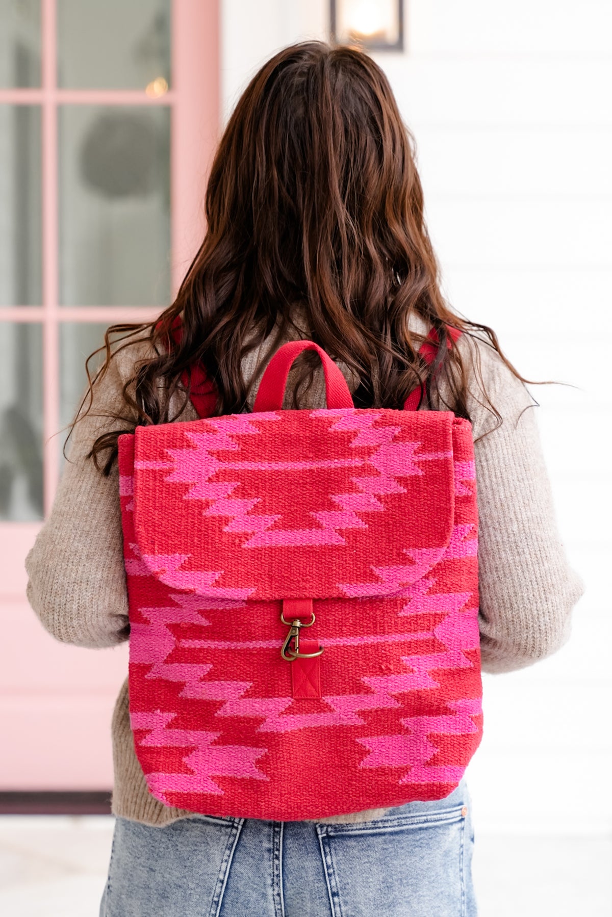 Red & Pink Aztec Backpack - Freckled Poppy