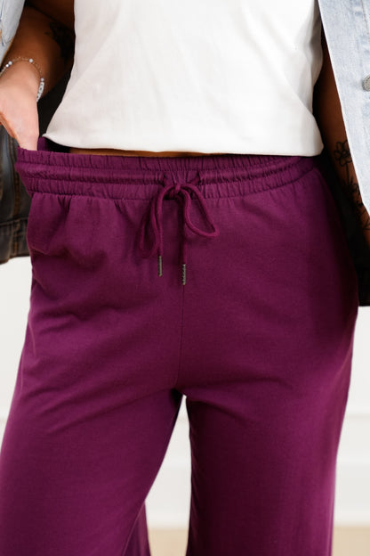 Solid Cotton Elastic Waist Wide Leg Pants - Freckled Poppy