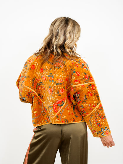 POL Floral Quilted Velvet Button Down Jacket
