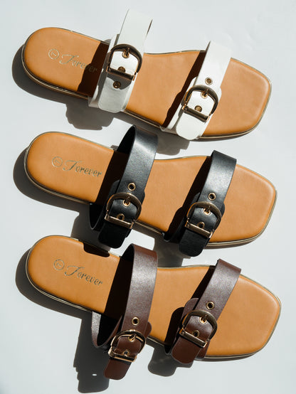 Double Buckle Strap Slide Sandal - Freckled Poppy