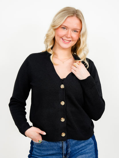 Solid Long Sleeve V-Neck Button Down Cardigan