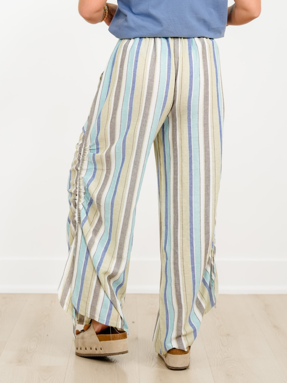 Vertical Stripe Elastic Waist Wide Leg Pants - Freckled Poppy