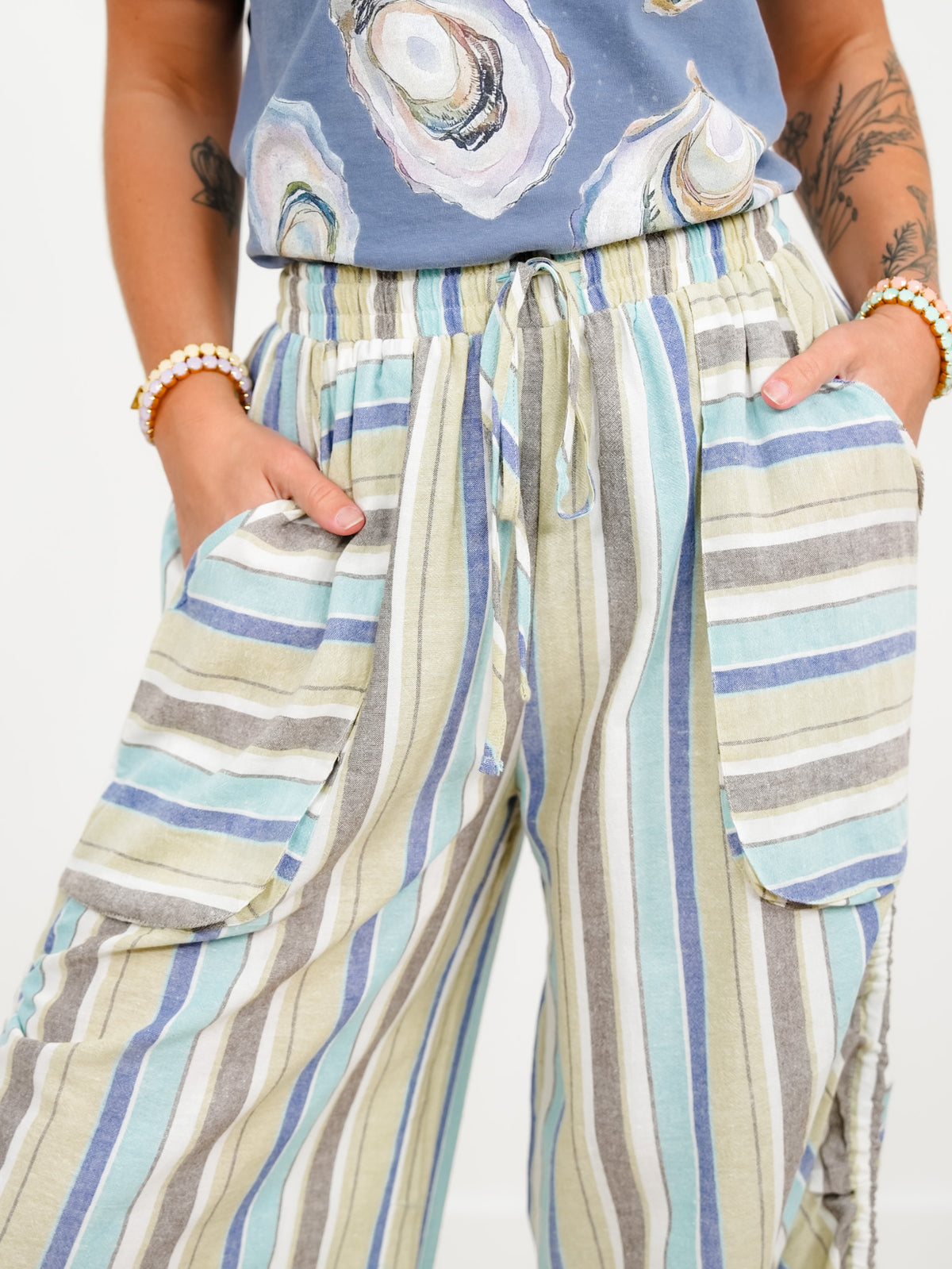 Vertical Stripe Elastic Waist Wide Leg Pants - Freckled Poppy