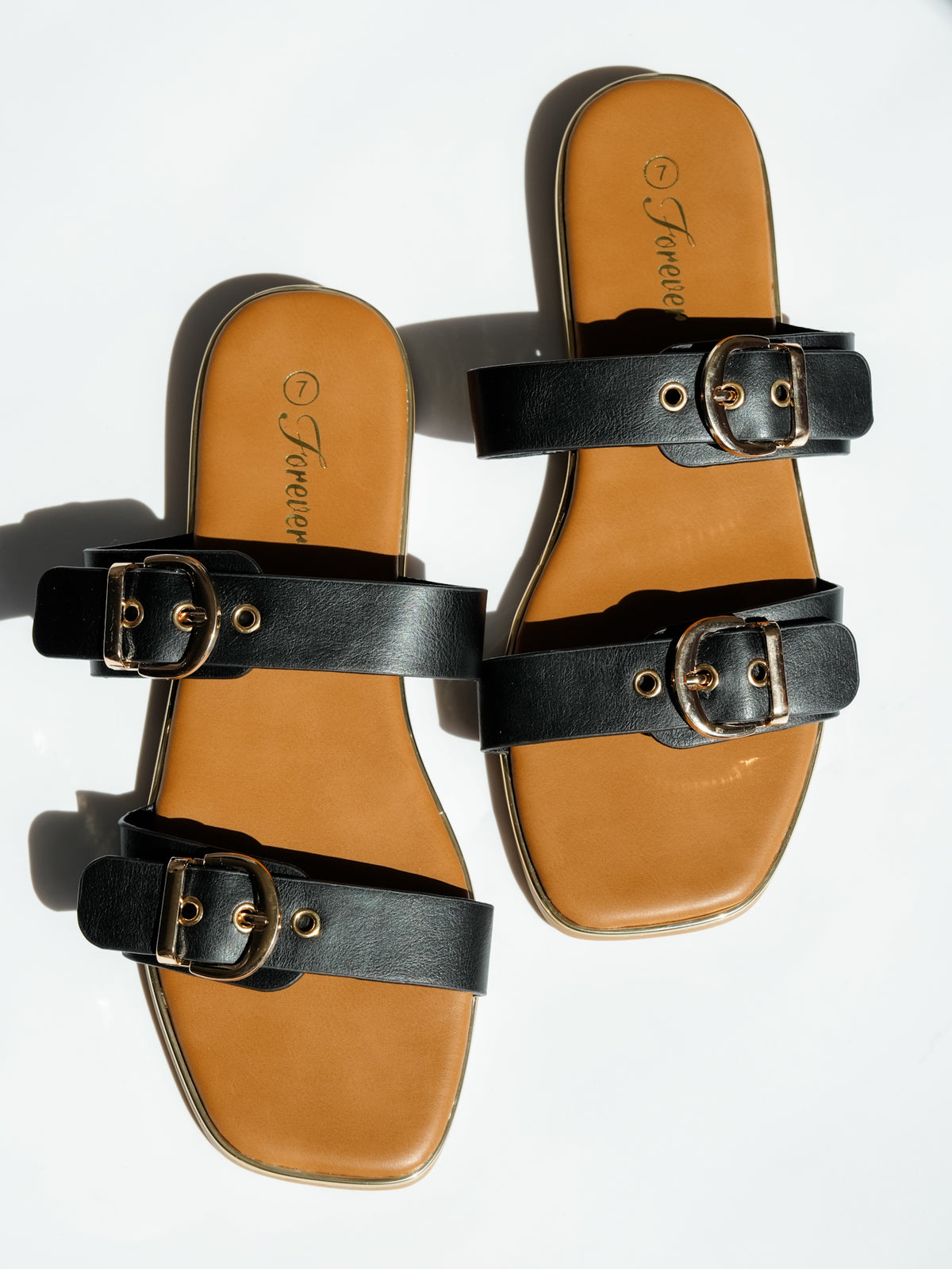 Double Buckle Strap Slide Sandal - Freckled Poppy