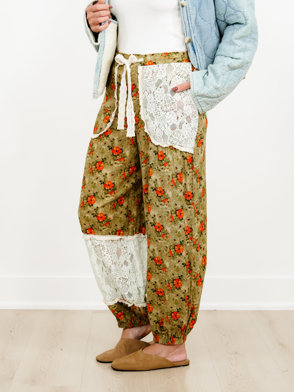 POL Olive Floral Elastic Waist Harem Pants - Freckled Poppy