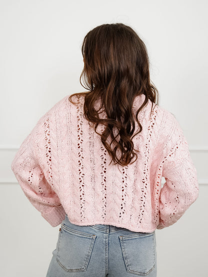 Textured Knit Long Sleeve Half Button Up Sweater - Freckled Poppy