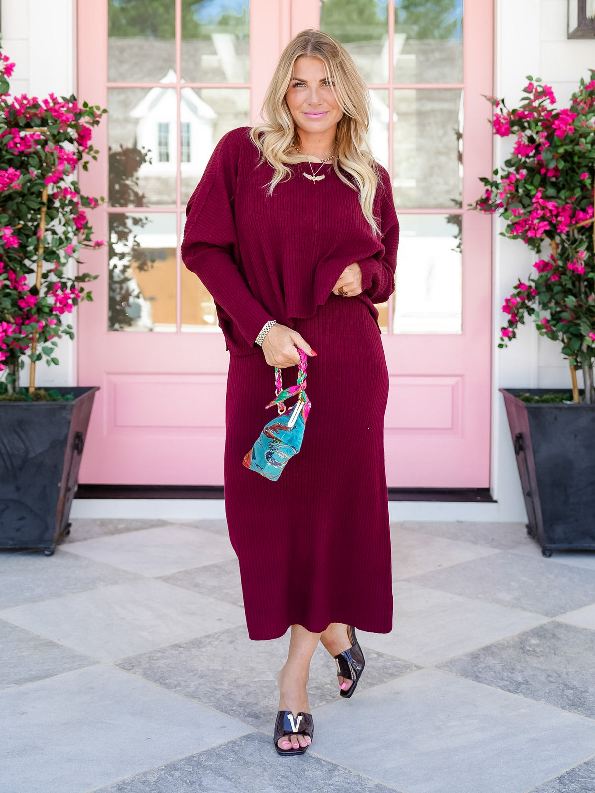 Sleeveless Scoop Neck Ribbed Knit Midi Dress - Freckled Poppy