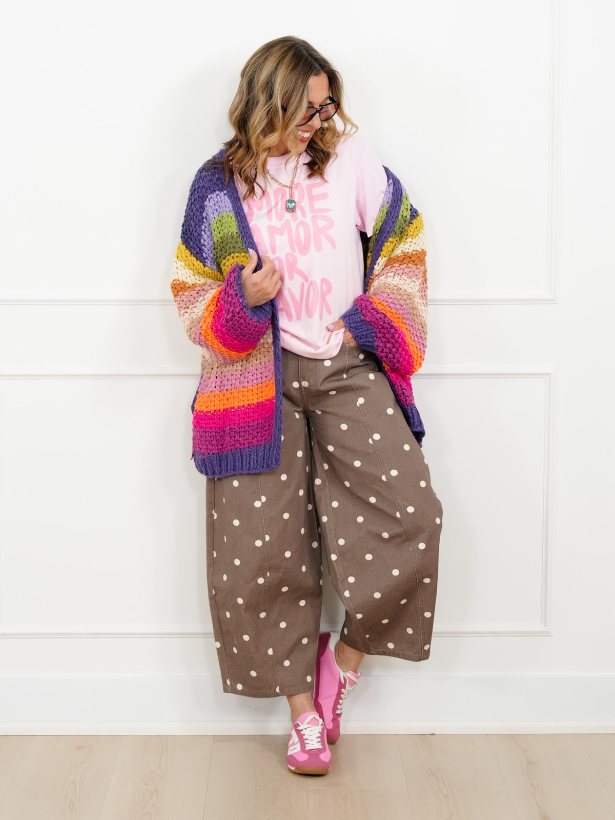 Restock! Rainbow Crochet Long Sleeve Open Front Cardigan - Freckled Poppy