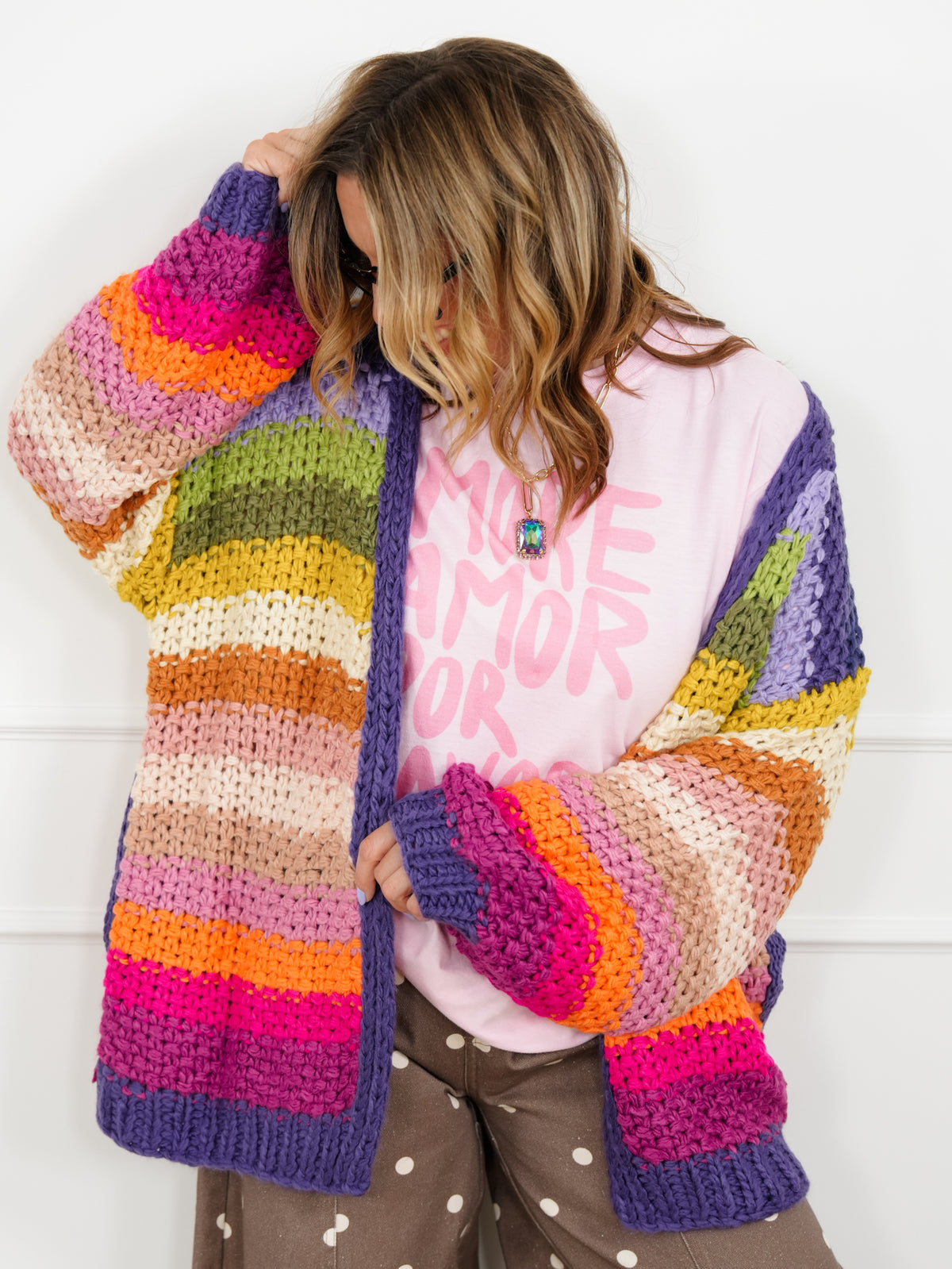 Crochet Long Sleeve Open Front Cardigan - Freckled Poppy