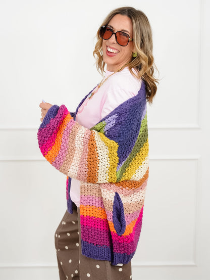 Crochet Long Sleeve Open Front Cardigan - Freckled Poppy