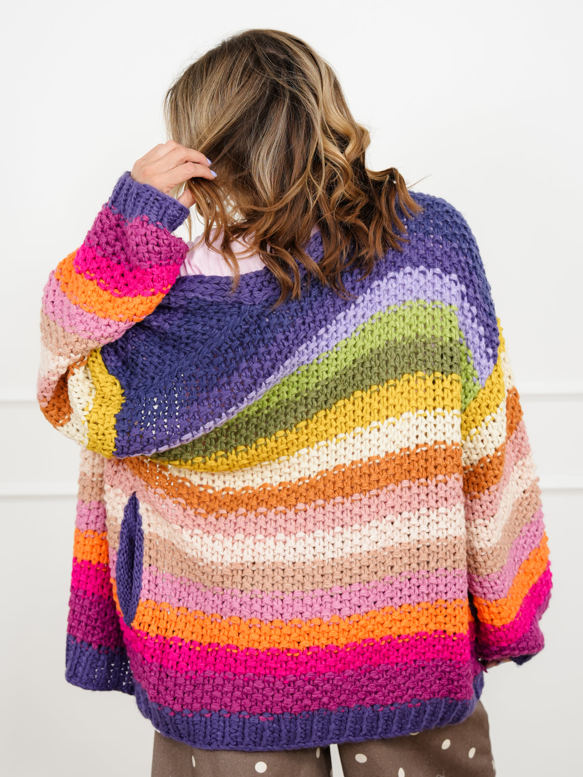 Restock! Rainbow Crochet Long Sleeve Open Front Cardigan - Freckled Poppy