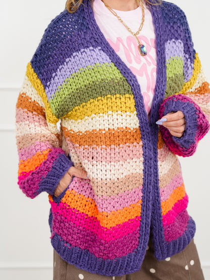 Restock! Rainbow Crochet Long Sleeve Open Front Cardigan - Freckled Poppy