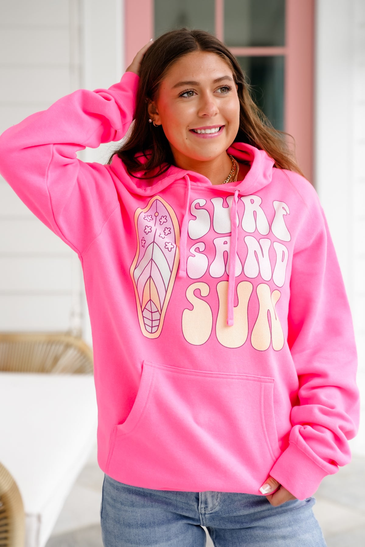 Plus/Reg Long Sleeve Surf Sand Sun Graphic Hoodie Sweatshirt - Freckled Poppy