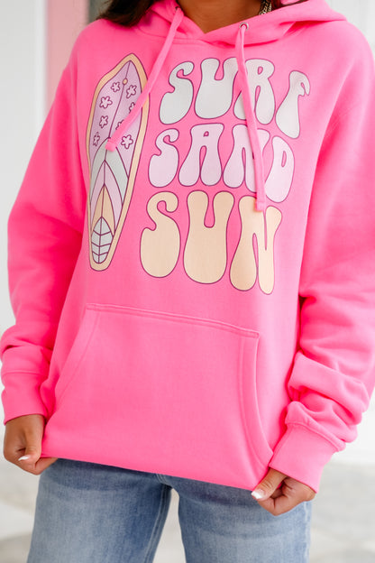 Plus/Reg Long Sleeve Surf Sand Sun Graphic Hoodie Sweatshirt - Freckled Poppy