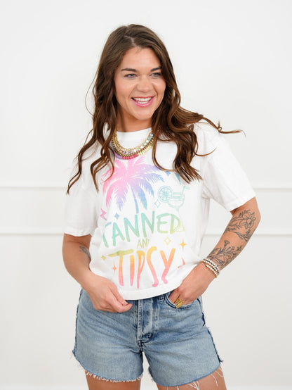 Plus/Reg Short Sleeve "Tanned and Tipsy" Graphic Tee - Freckled Poppy