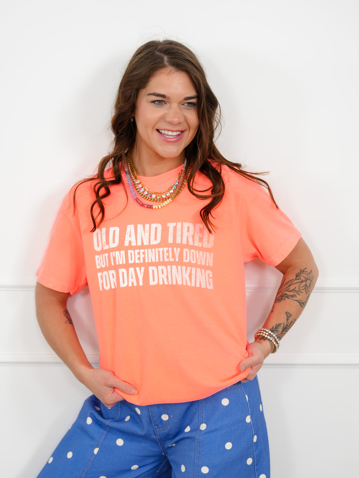Plus/Reg Short Sleeve "Old and Tired..." Graphic Tee - Freckled Poppy