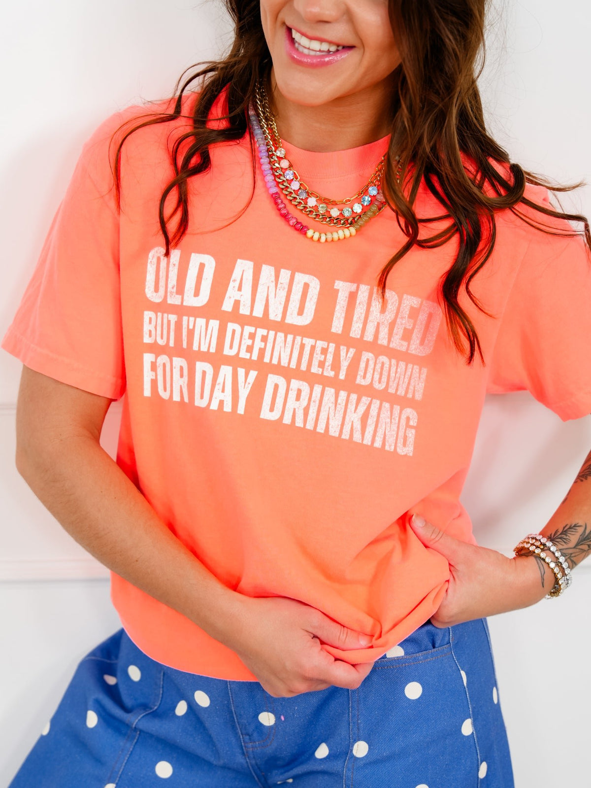 Plus/Reg Short Sleeve "Old and Tired..." Graphic Tee - Freckled Poppy
