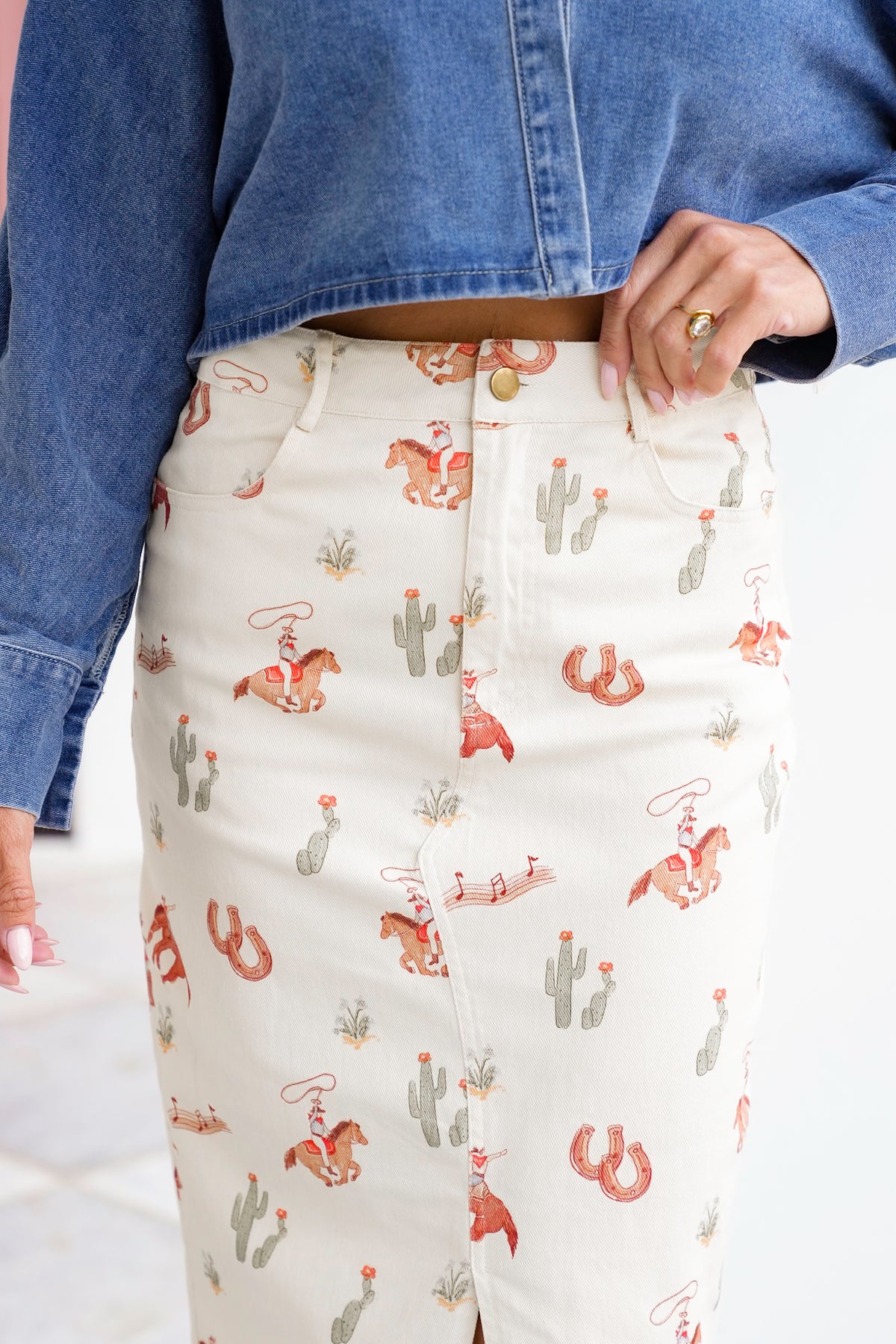 Western Print Maxi Skirt with Front Slit - Freckled Poppy