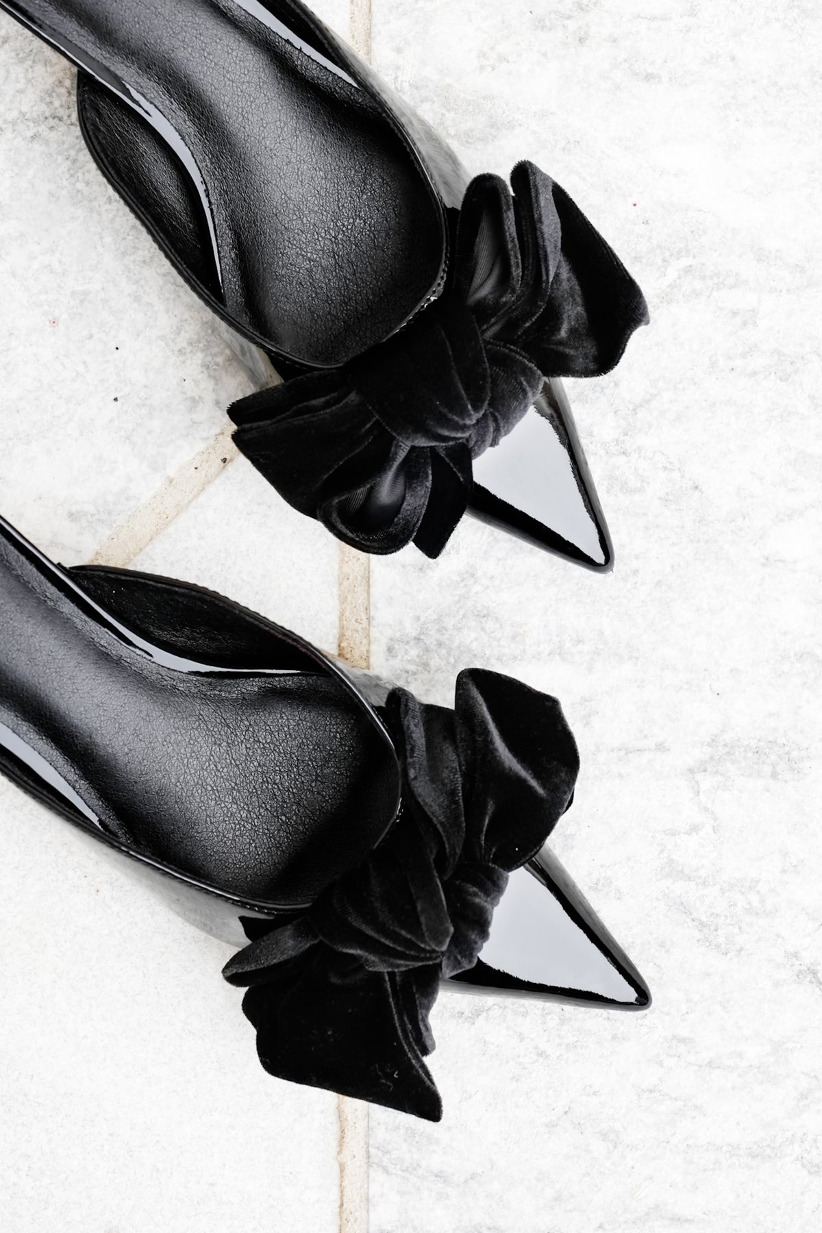 MIA Patent Vegan Leather Pointed Toe Mule with Velvet Bow - Freckled Poppy