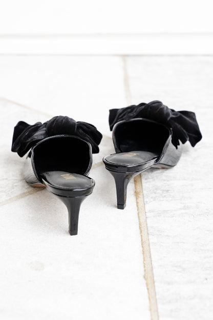 MIA Patent Vegan Leather Pointed Toe Mule with Velvet Bow - Freckled Poppy