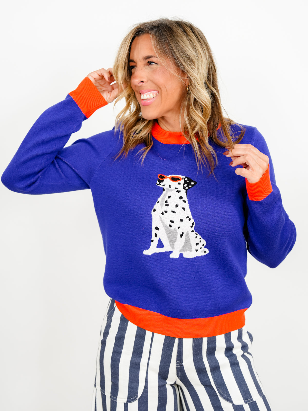Dalmatian Long Sleeve Crew Neck Sweater - Freckled Poppy