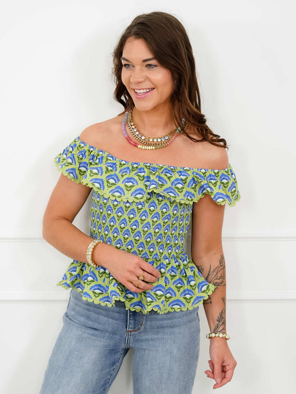 Floral Sleeveless Smocked Top With Ruffle Detail - Freckled Poppy