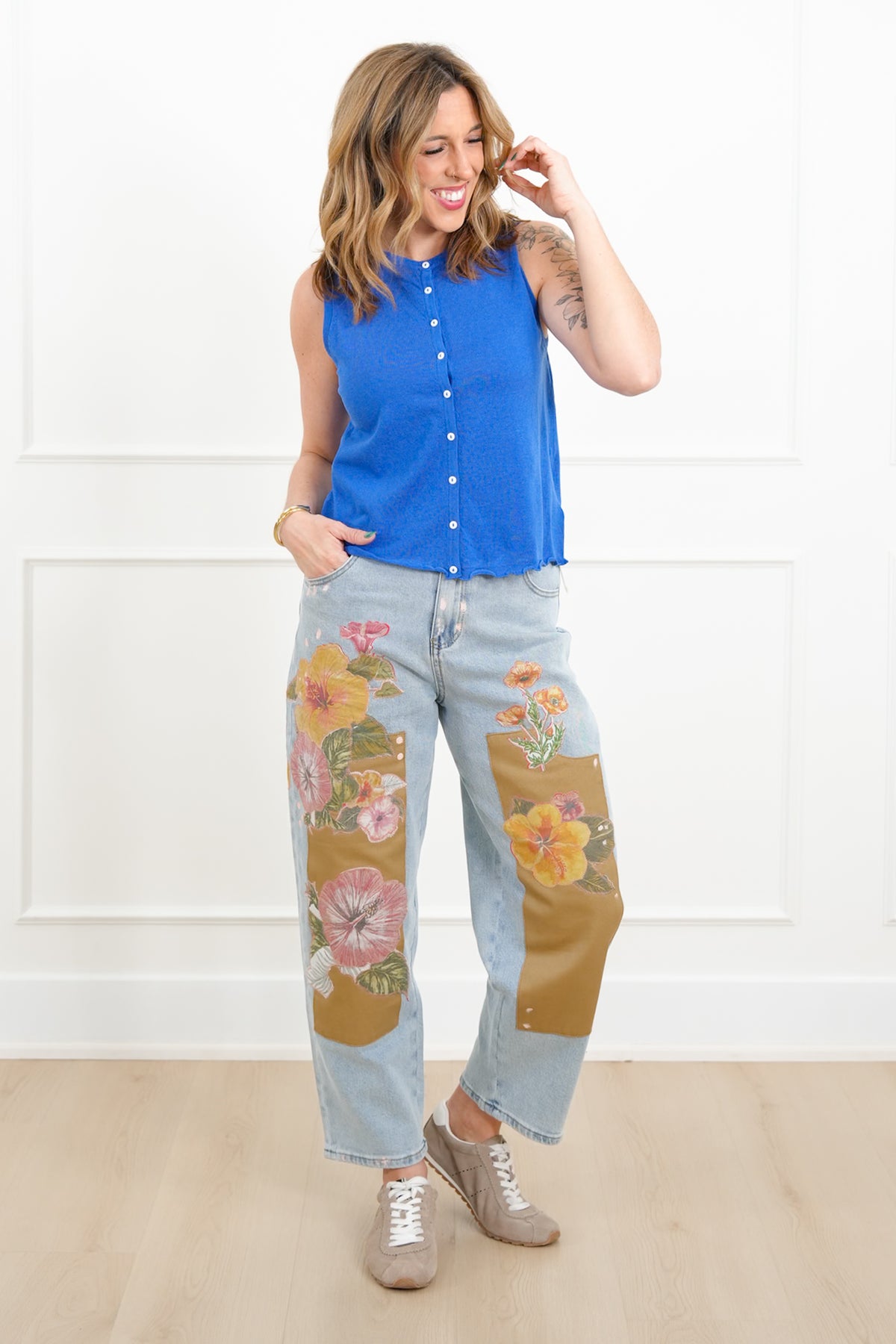 Knit Sleeveless Button Down Top - Freckled Poppy
